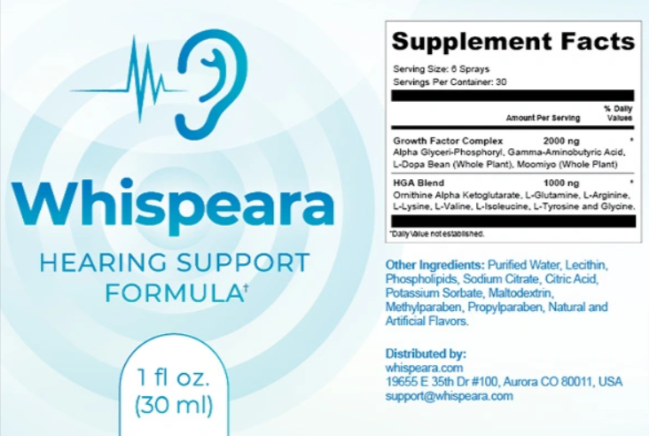 Whispeara Supplement facts